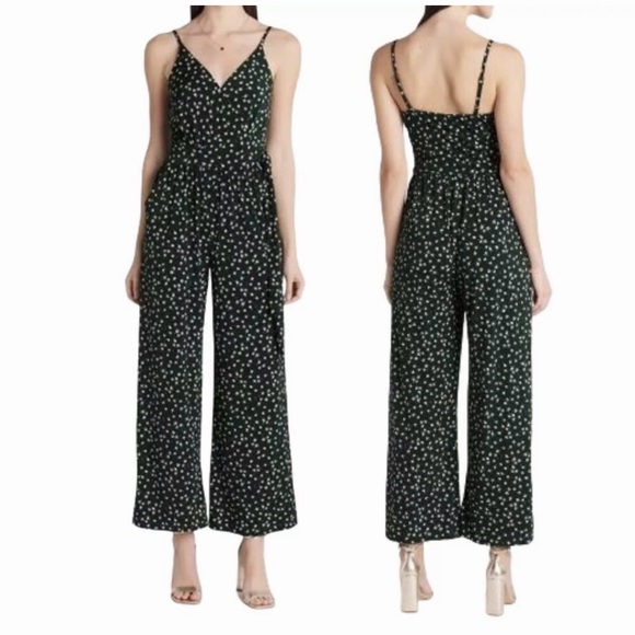 Kaileigh Pants - Kaileigh Dark Green Floral Spaghetti-Strap Jumpsuit
